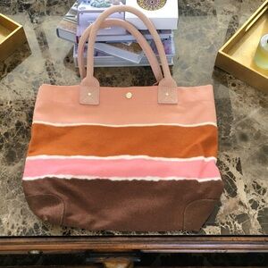 J. Crew Striped Tote in Pink, Brown and Orange Canvas